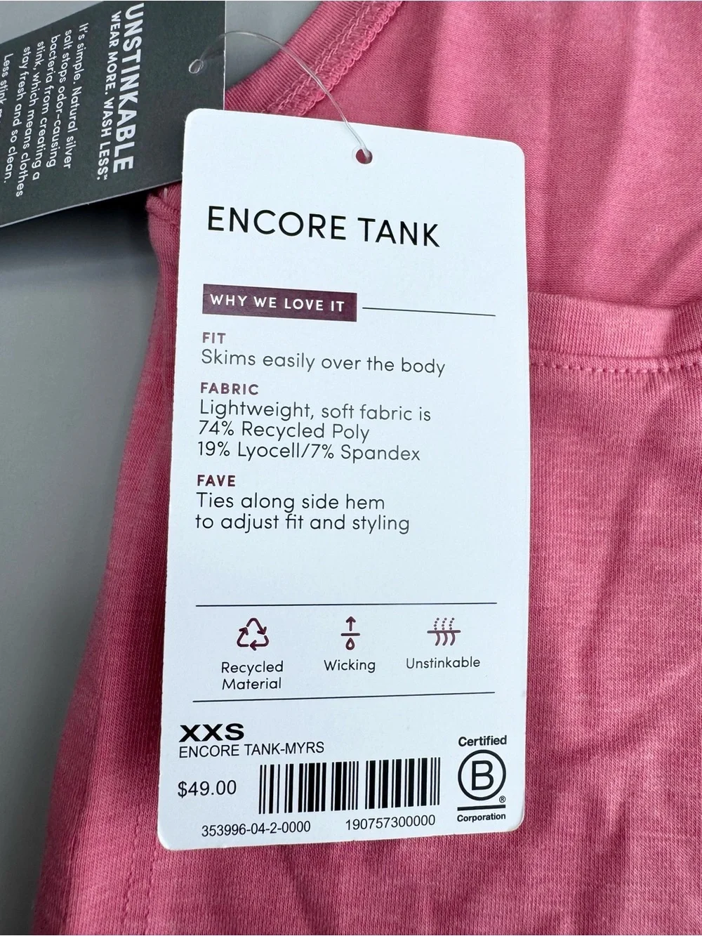 ATHLETA Encore Tank Racerback XXS Pink Ruched Drawstring Active - Picture 8 of 13